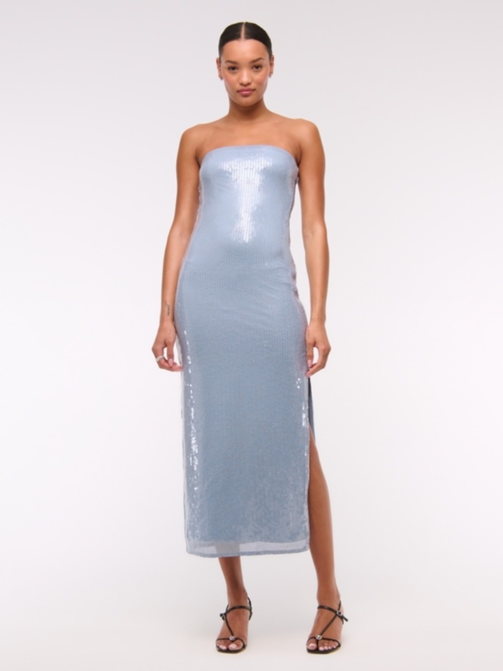 NWT Abercrombie Blue Sequin Midi Dress L TALL